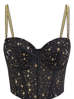 Gold Star Accent Black Bustier Corset Top